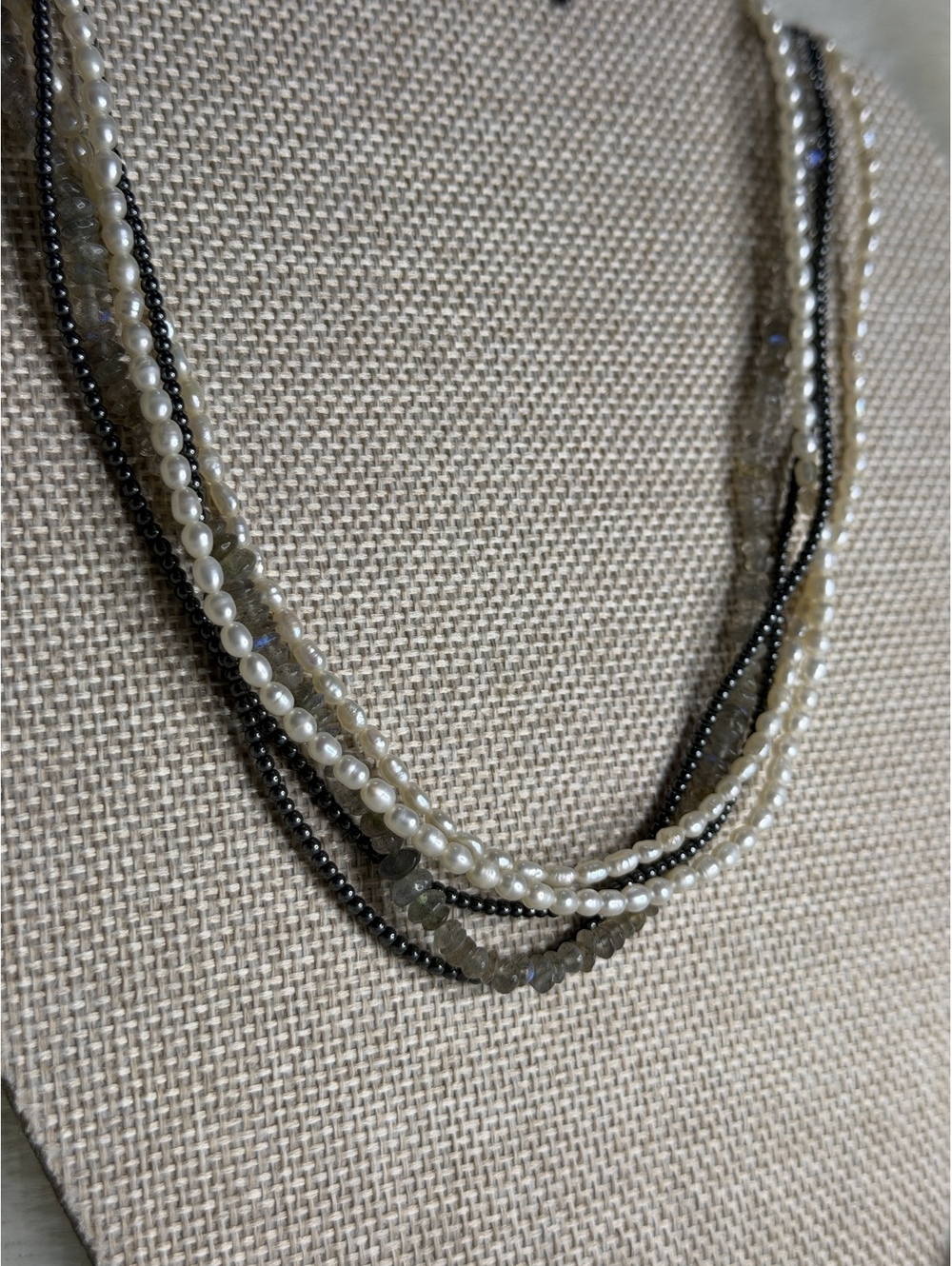 Vintage Silpada N0544 Retired Multi Strand Labradorite Freshwater Pearl Necklace